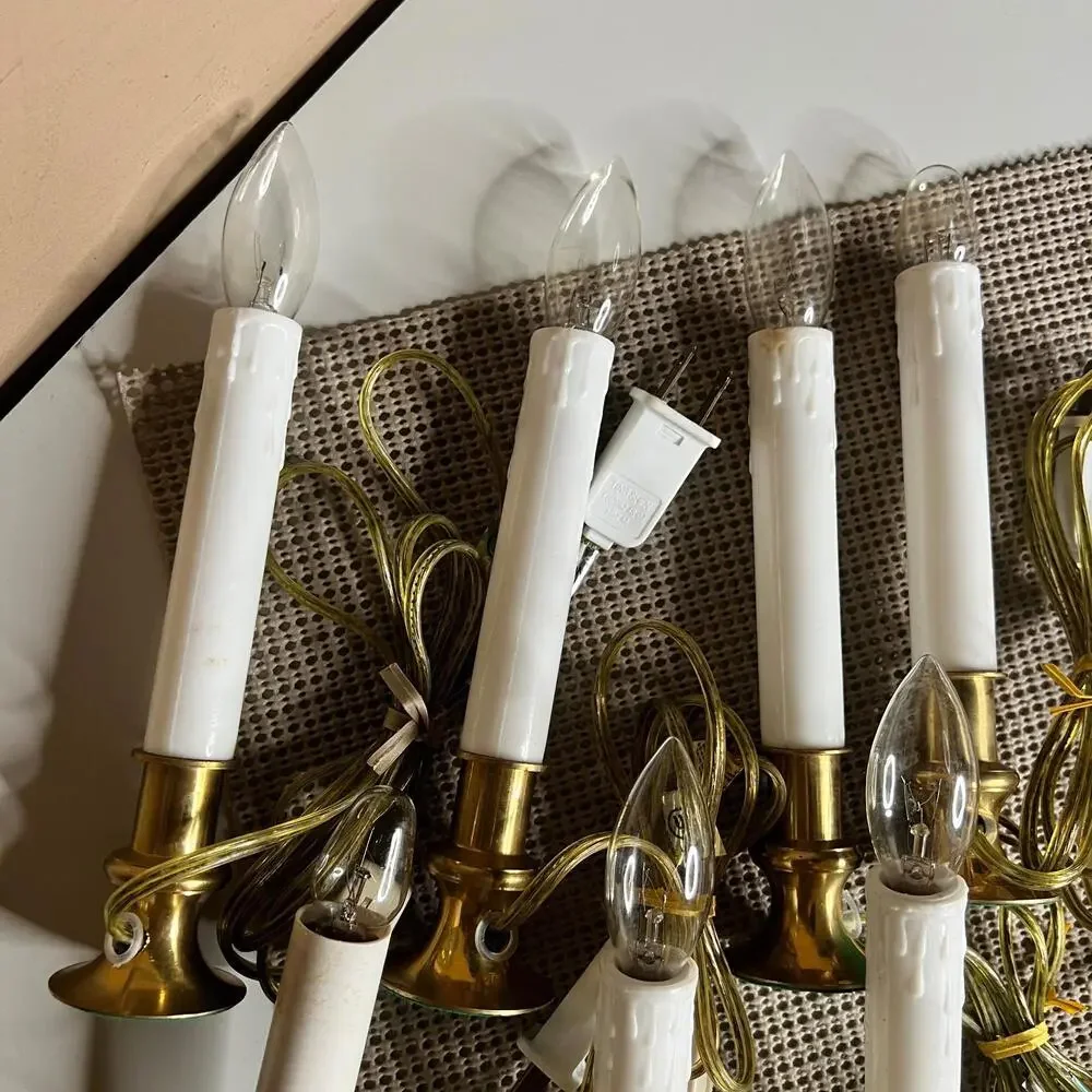 Vintage Brass Electric Window Candles Set Plug In‎ Christmas Colonial Decor